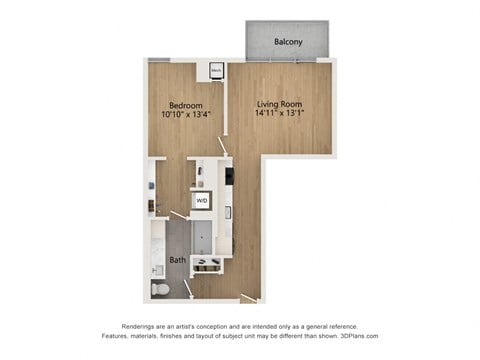 Floor plan for 1 bed, 1 bath, 702 sqft